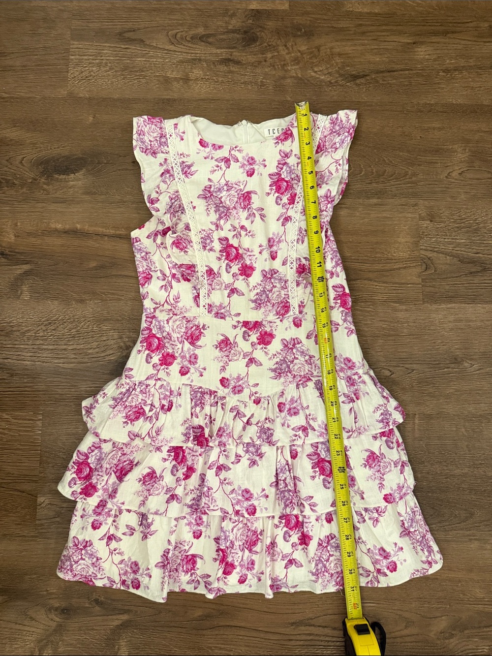 TCEC Pink Floral Ruffle Tiered Dress Size Small